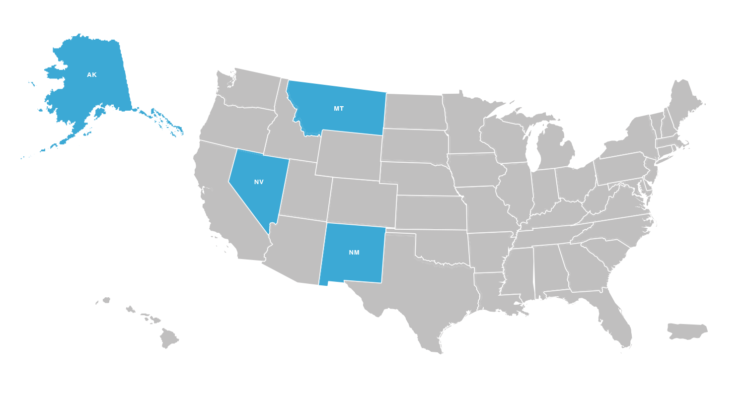 Map of MW CTR-IN States with AK, NV, MT, and NM highlighted